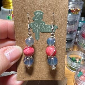 Pink and Blue(clear)  Beaded Earrings